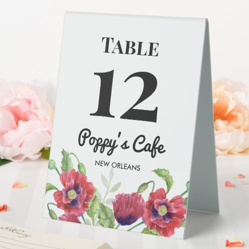 Watercolor Red Poppies Floral Art Cafe Table Tent Sign