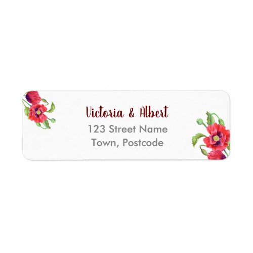 Watercolor Red Poppies Floral Art Label