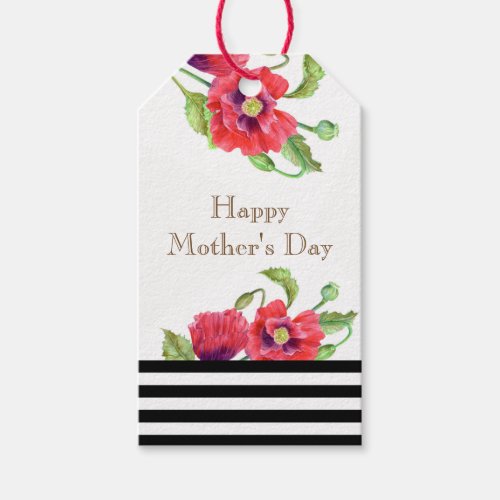 Watercolor Red Poppies Floral Art Mothers Day Gift Tags