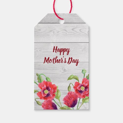 Watercolor Red Poppies Floral Art Mothers Day Gift Tags
