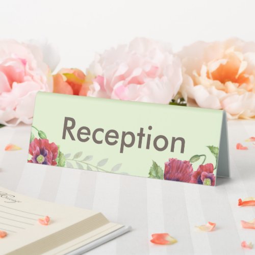 Watercolor Red Poppies Floral Art Office Table Tent Sign