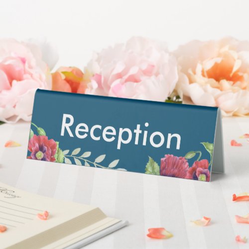 Watercolor Red Poppies Floral Art Office Table Tent Sign