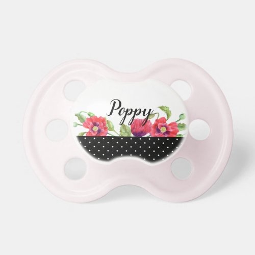Watercolor Red Poppies Floral Art Pacifier
