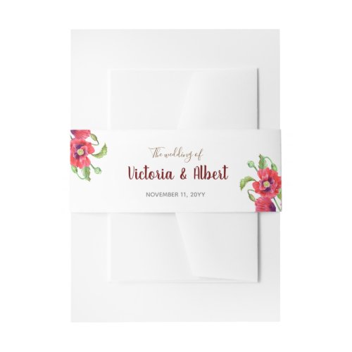 Watercolor Red Poppies Floral Art Wedding Invitation Belly Band