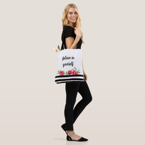 Watercolor Red Poppies Floral Believe in Yourself Tote Bag