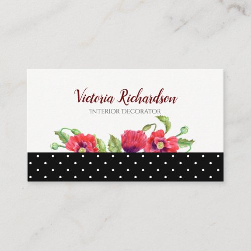 Watercolor Red Poppies Floral Design Business Card