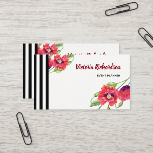 Watercolor Red Poppies Floral Design Business Card