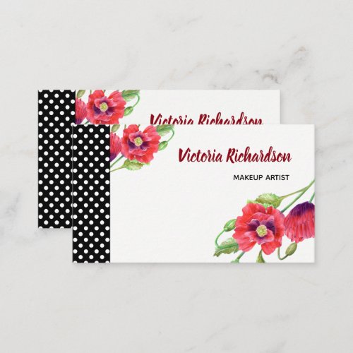 Watercolor Red Poppies Floral Design Business Card