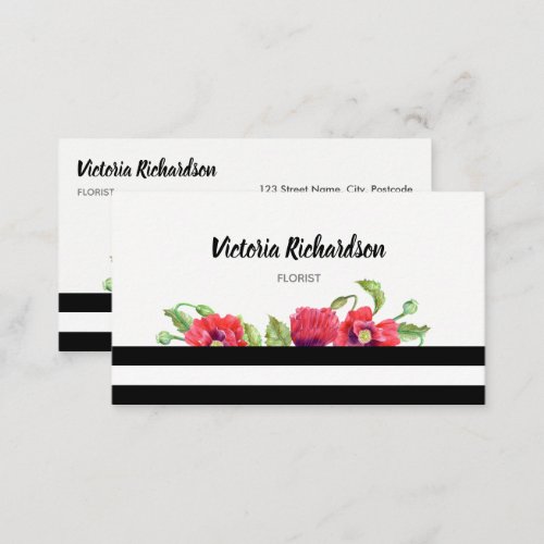 Watercolor Red Poppies Floral Design Business Card