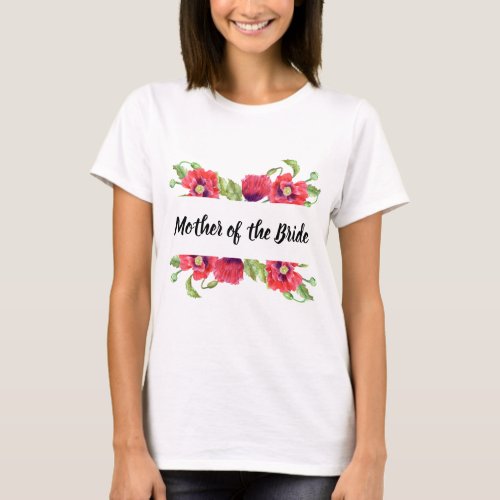 Watercolor Red Poppies Floral Design T_Shirt