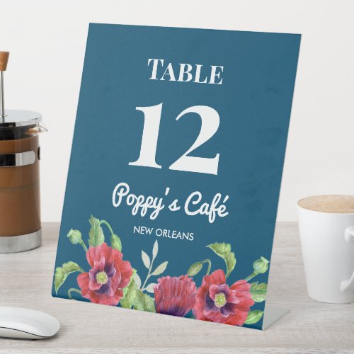Watercolor Red Poppies Floral Illustration Cafe Pedestal Sign