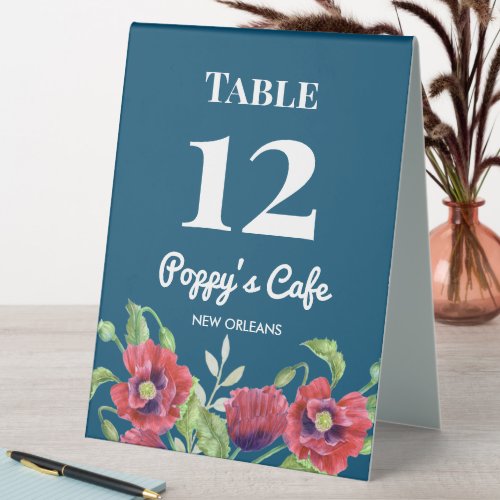 Watercolor Red Poppies Floral Illustration Cafe Table Tent Sign