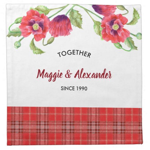 Watercolor Red Poppies Floral Illustration Cloth Napkin