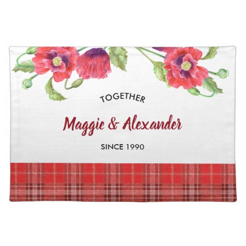 Watercolor Red Poppies Floral Illustration Cloth Placemat