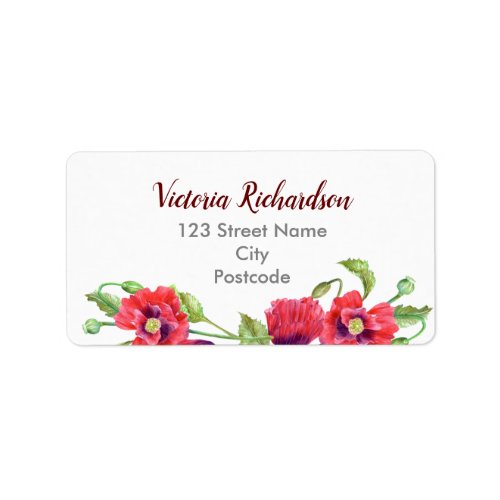 Watercolor Red Poppies Floral Illustration Label