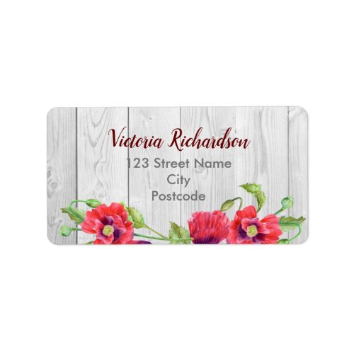 Watercolor Red Poppies Floral Illustration Label