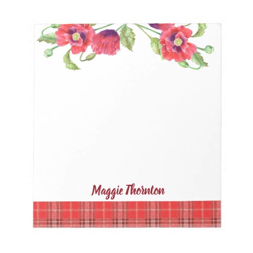 Watercolor Red Poppies Floral Illustration Notepad