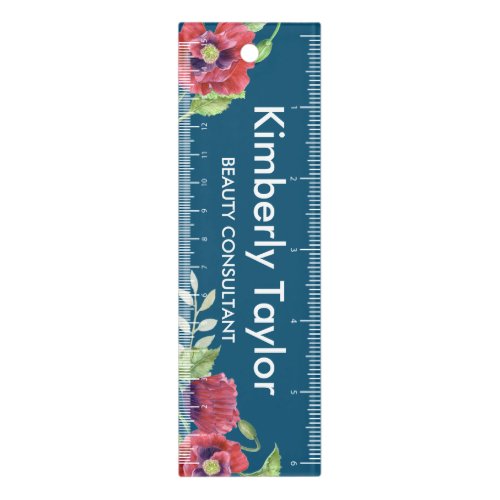 Watercolor Red Poppies Floral Illustration Office Ruler