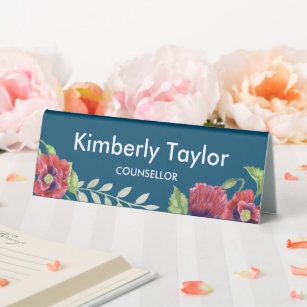 Watercolor Red Poppies Floral Illustration Office Table Tent Sign