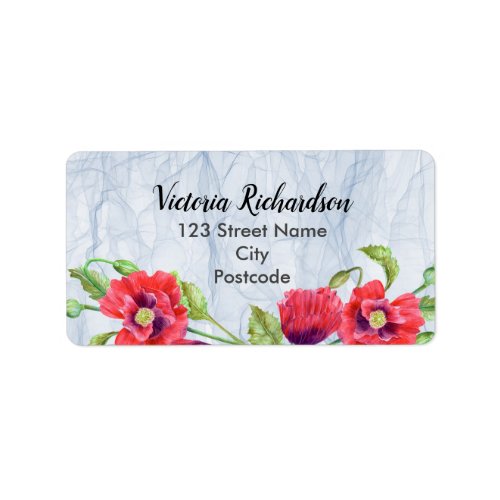 Watercolor Red Poppies Floral Organza Fabric Label
