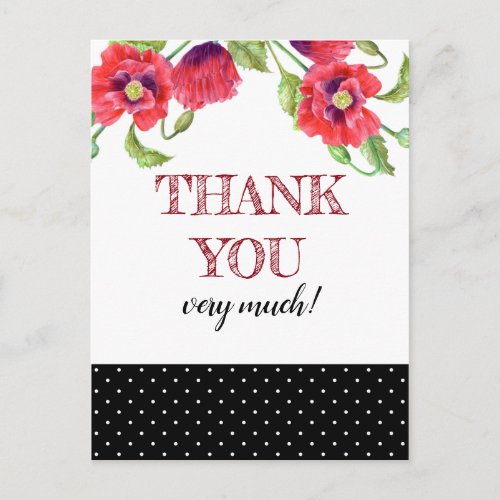 Watercolor Red Poppies Floral Polka Dots Postcard