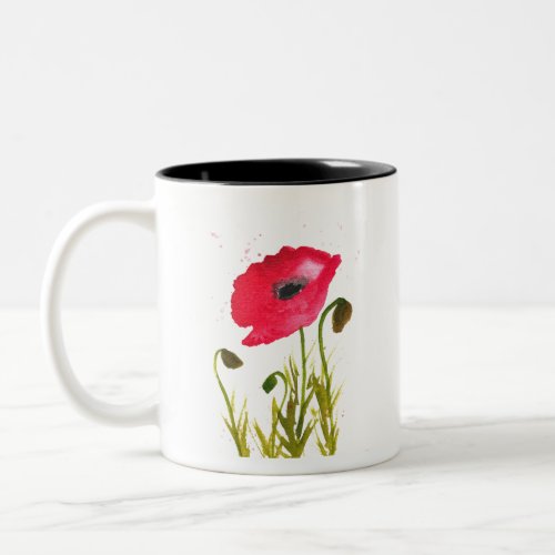 Watercolor red poppies flowers chic rustic Two_Tone coffee mug