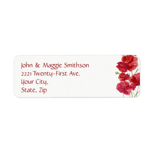Watercolor Red Poppies Garden Flower Art  Label