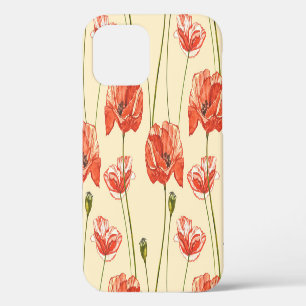 Watercolor Red Poppies Pattern. iPhone 12 Case