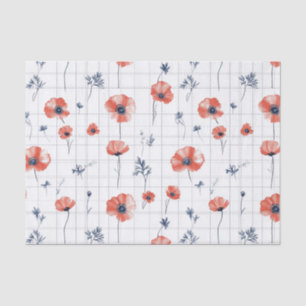 Watercolor Red Poppies Pattern on White Tissue Paper