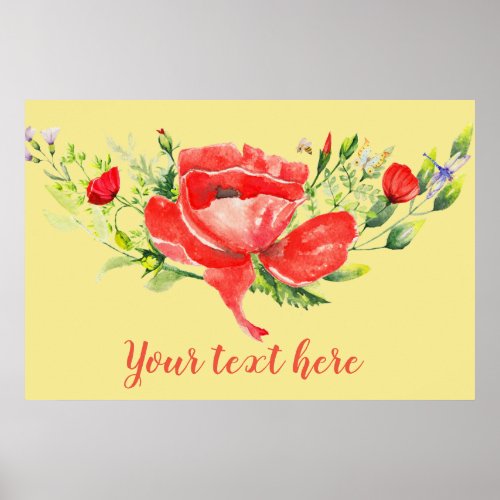 Watercolor Red Poppies Personalized Poster