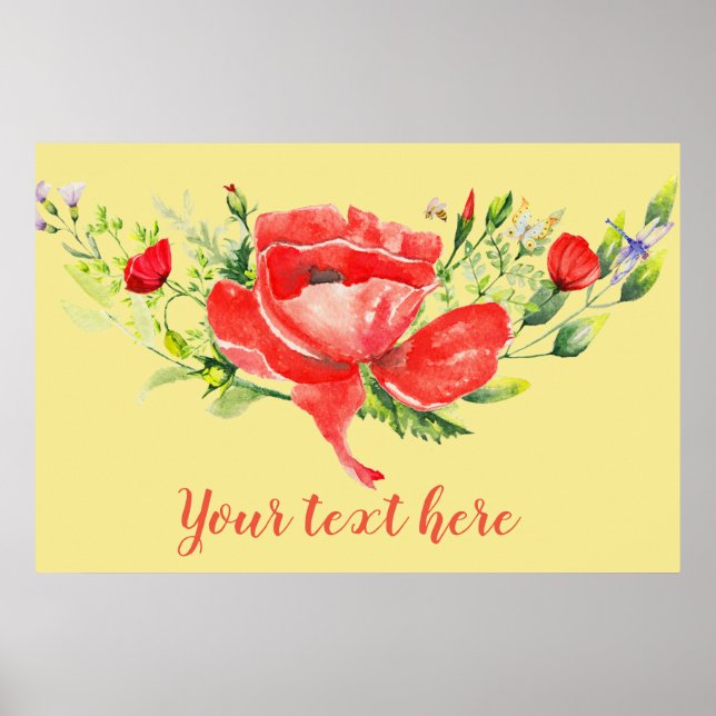Watercolor Red Poppies Personalized Poster (Front)