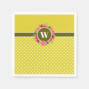 Watercolor Red Poppies Pink Rose Wreath Monogram Napkins