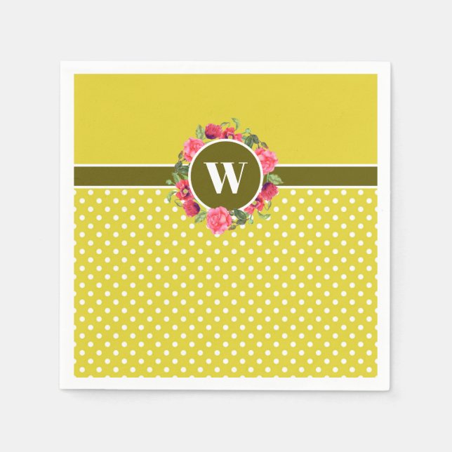 Watercolor Red Poppies Pink Rose Wreath Monogram Napkins (Front)