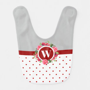 Watercolor Red Poppies Pink Roses Circle Wreath Baby Bib