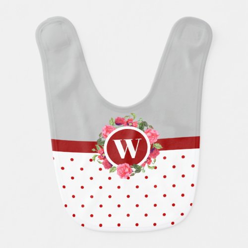 Watercolor Red Poppies Pink Roses Circle Wreath Baby Bib