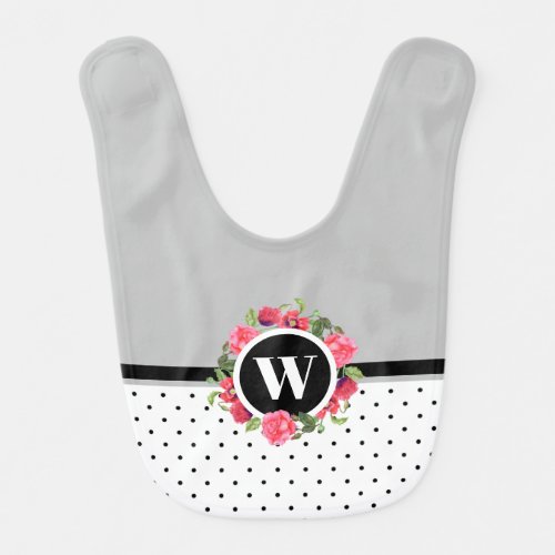 Watercolor Red Poppies Pink Roses Circle Wreath Baby Bib