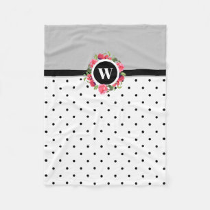 Watercolor Red Poppies Pink Roses Circle Wreath Fleece Blanket