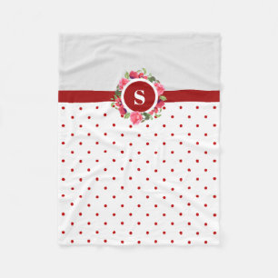 Watercolor Red Poppies Pink Roses Circle Wreath Fleece Blanket