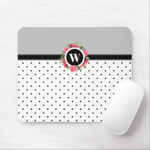 Watercolor Red Poppies Pink Roses Floral Monogram Mouse Pad