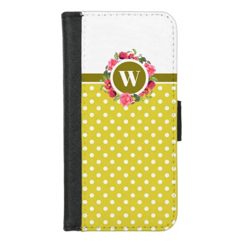 Watercolor Red Poppies Pink Roses Wreath Monogram iPhone 87 Wallet Case