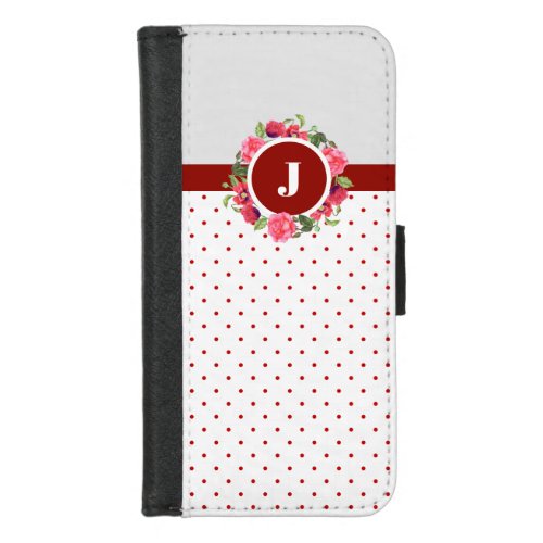 Watercolor Red Poppies Pink Roses Wreath Monogram iPhone 87 Wallet Case