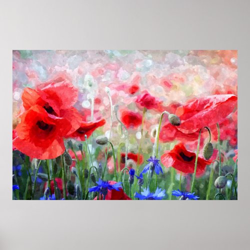 Watercolor Red Poppies Poster