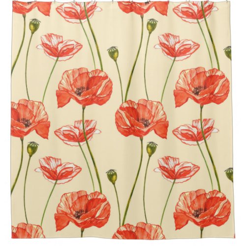 Watercolor red poppies Seamless patterns Wild fl Shower Curtain