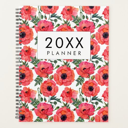 Watercolor Red poppies weekly  monthly Planner