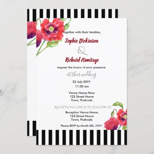 Watercolor Red Poppies Wild Floral Wedding Invitation