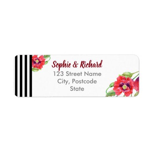 Watercolor Red Poppies Wild Floral Wedding Label