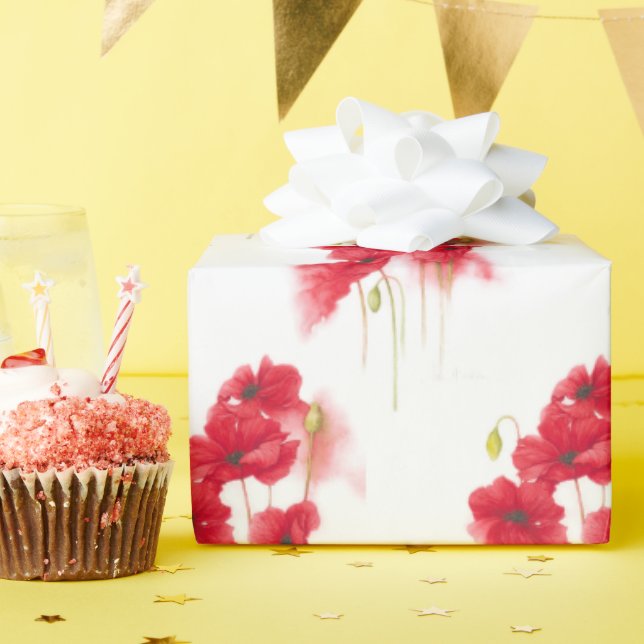 Watercolor Red Poppies Wrapping Paper (Birthday Party)