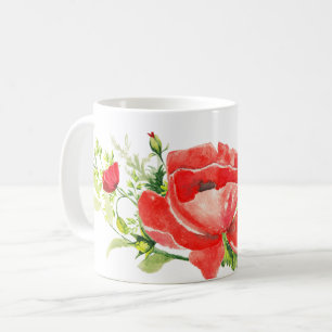 Watercolor Red Poppy Bloom Coffee Mug