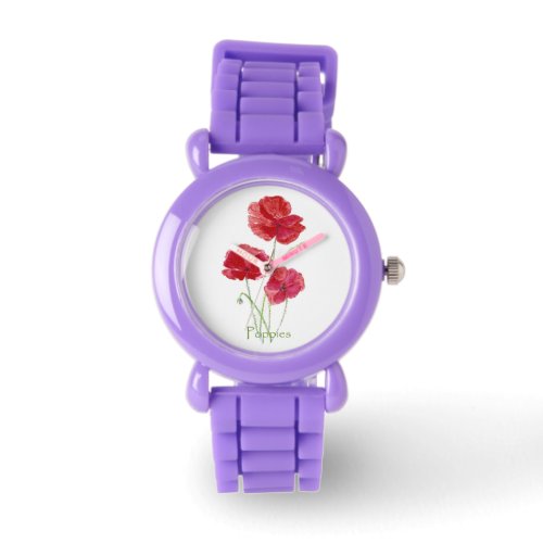 Watercolor Red Poppy Flower Art Watch