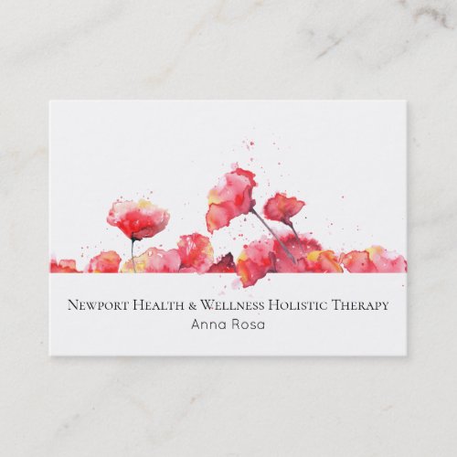  Watercolor Red Poppy Flower Floral Modern Business Card